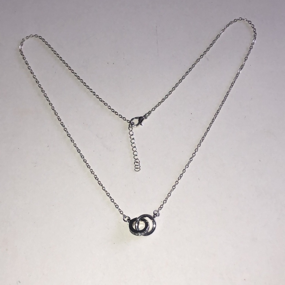 Silver Tone Interlocking Rhinestone Circle Pendan… - image 3